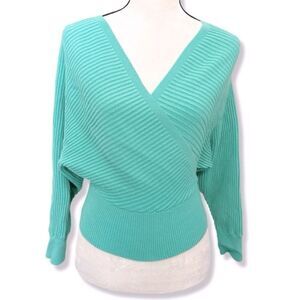Peach Puff Women's Mint Blue Surplice Neck Dolman Sleeve Cut Out Sweaters Size S